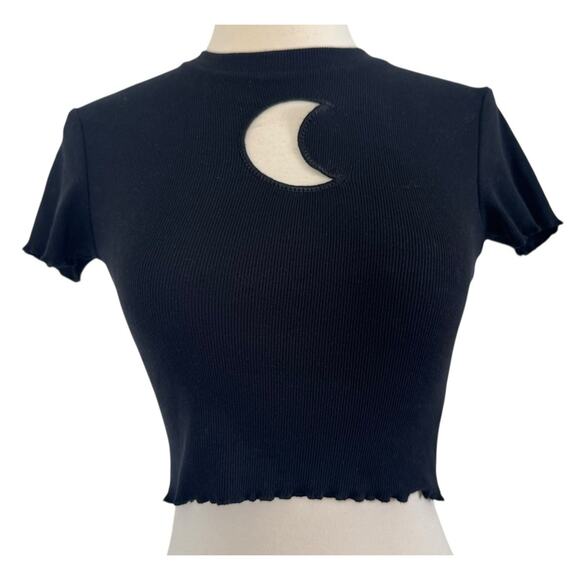 Y2K ALAB Katrina Moon Cutout Black Crop Top Ruffled Hems Whimsical Gothic Sz XS - Picture 3 of 7